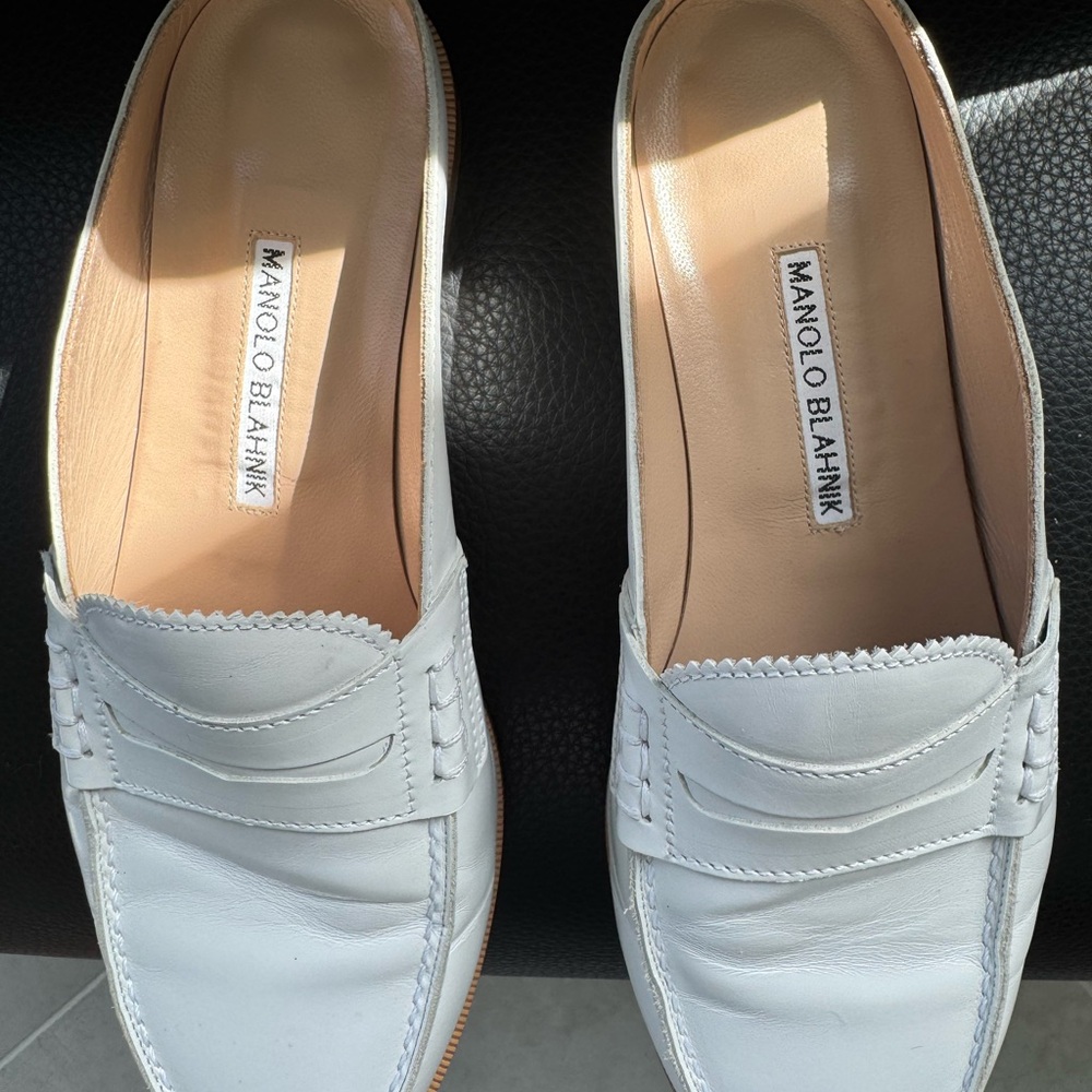 Manolo Blahnik White Leather Loafers